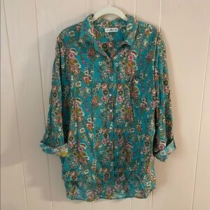 Natural Life Floral Button Down Shirt - Teal and Multicolor
